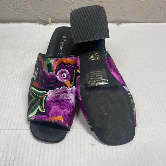 Jeffrey Campbell Black Purple Peep Toe Floral Embroidered Sandal Heels Sz 7.5 - Picture 4 of 7
